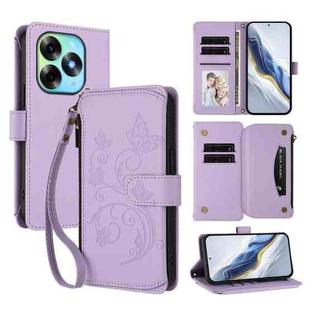 For Itel S23+ Butterfly Love Flower Multi-card Zipper Wallet Leather Phone Case(Light Purple)