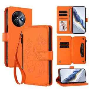 For Itel S24 Butterfly Love Flower Multi-card Zipper Wallet Leather Phone Case(Orange)