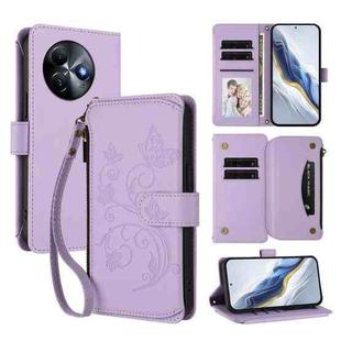 For Itel S24 Butterfly Love Flower Multi-card Zipper Wallet Leather Phone Case(Light Purple)