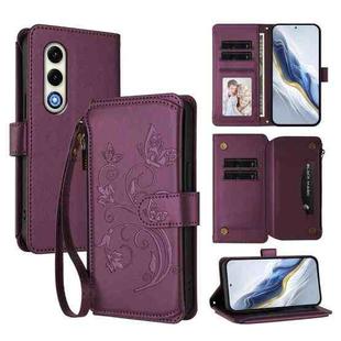 For Itel S25 4G Flat Butterfly Love Flower Multi-card Zipper Wallet Leather Phone Case(Dark Purple)