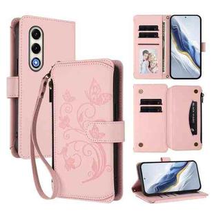 For Itel S25 4G Flat Butterfly Love Flower Multi-card Zipper Wallet Leather Phone Case(Pink)