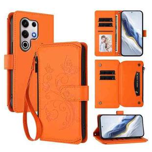 For Itel S25 Ultra 4G Curved Butterfly Love Flower Multi-card Zipper Wallet Leather Phone Case(Orange)