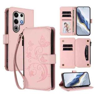 For Itel S25 Ultra 4G Curved Butterfly Love Flower Multi-card Zipper Wallet Leather Phone Case(Pink)