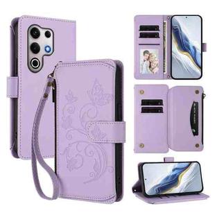 For Itel S25 Ultra 4G Curved Butterfly Love Flower Multi-card Zipper Wallet Leather Phone Case(Light Purple)