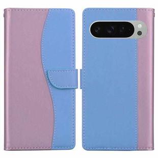For Google Pixel 9 Pro Embossed Two-Color Leather Phone Case(Pink Blue)
