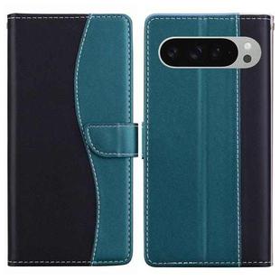 For Google Pixel 9 Pro Embossed Two-Color Leather Phone Case(Black Green)