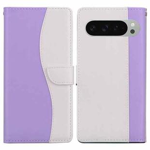 For Google Pixel 9 Pro Embossed Two-Color Leather Phone Case(Purple White)