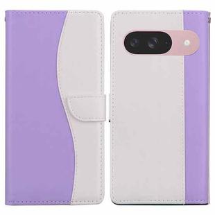 For Google Pixel 9 Embossed Two-Color Leather Phone Case(Purple White)