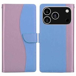 For iPhone 17 Pro Embossed Two-Color Leather Phone Case(Pink Blue)