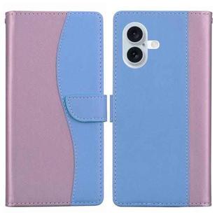 For iPhone 17 Embossed Two-Color Leather Phone Case(Pink Blue)