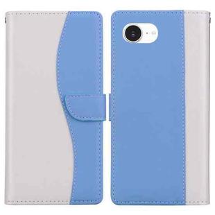 For iPhone 16e Embossed Two-Color Leather Phone Case(White Blue)