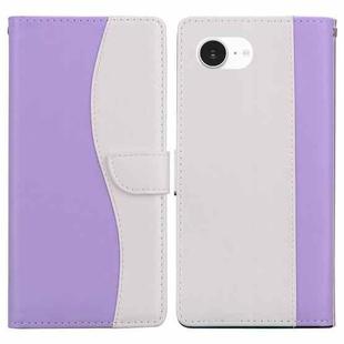 For iPhone 16e Embossed Two-Color Leather Phone Case(Purple White)