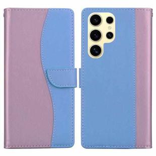 For Samsung Galaxy S22 Ultra 5G Embossed Two-Color Leather Phone Case(Pink Blue)