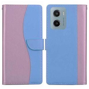For Motorola Moto E15 Embossed Two-Color Leather Phone Case(Pink Blue)