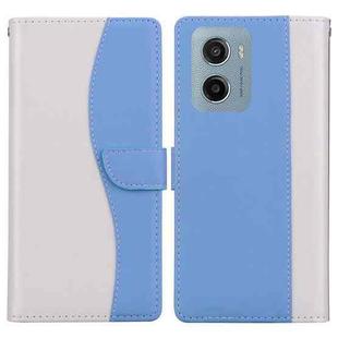 For Motorola Moto E15 Embossed Two-Color Leather Phone Case(White Blue)