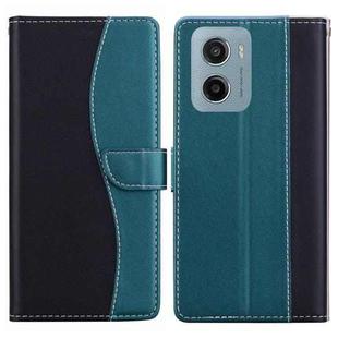 For Motorola Moto E15 Embossed Two-Color Leather Phone Case(Black Green)