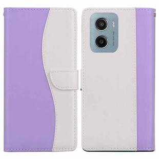 For Motorola Moto E15 Embossed Two-Color Leather Phone Case(Purple White)