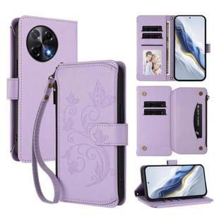For Tecno Camon 30S / 30S Pro Butterfly Love Flower Multi-card Zipper Wallet Leather Phone Case(Light Purple)