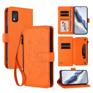 For Tecno Pop 6C Butterfly Love Flower Multi-card Zipper Wallet Leather Phone Case(Orange)