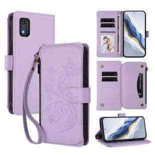 For Tecno Pop 6C Butterfly Love Flower Multi-card Zipper Wallet Leather Phone Case(Light Purple)