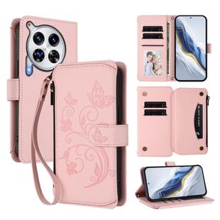 For Tecno Camon 30 Premier Butterfly Love Flower Multi-card Zipper Wallet Leather Phone Case(Pink)