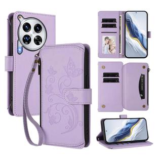 For Tecno Camon 30 Premier Butterfly Love Flower Multi-card Zipper Wallet Leather Phone Case(Light Purple)