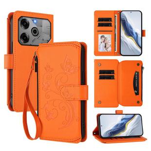 For Tecno Pova 6 5G / 6 Pro 5G Butterfly Love Flower Multi-card Zipper Wallet Leather Phone Case(Orange)