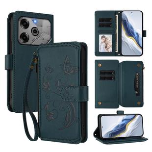 For Tecno Pova 6 5G / 6 Pro 5G Butterfly Love Flower Multi-card Zipper Wallet Leather Phone Case(Dark Green)