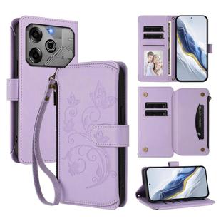 For Tecno Pova 6 5G / 6 Pro 5G Butterfly Love Flower Multi-card Zipper Wallet Leather Phone Case(Light Purple)