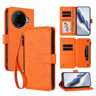 For Tecno Camon 30 Pro 5G Butterfly Love Flower Multi-card Zipper Wallet Leather Phone Case(Orange)