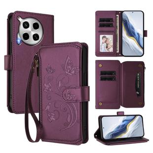 For Tecno Camon 30 4G / 5G Butterfly Love Flower Multi-card Zipper Wallet Leather Phone Case(Dark Purple)