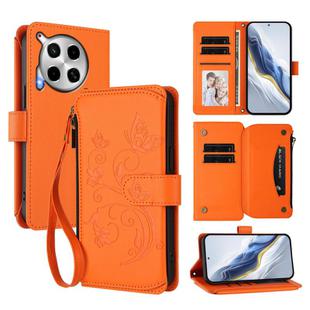 For Tecno Camon 30 4G / 5G Butterfly Love Flower Multi-card Zipper Wallet Leather Phone Case(Orange)