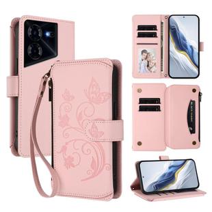For Tecno Pova 5 Pro 5G Butterfly Love Flower Multi-card Zipper Wallet Leather Phone Case(Pink)