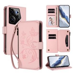 For Tecno Camon 20 Premier 5G Butterfly Love Flower Multi-card Zipper Wallet Leather Phone Case(Pink)