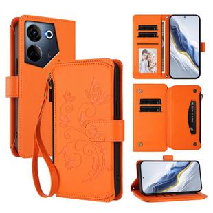 For Tecno Camon 20 4G / 20 Pro 4G Butterfly Love Flower Multi-card Zipper Wallet Leather Phone Case(Orange)