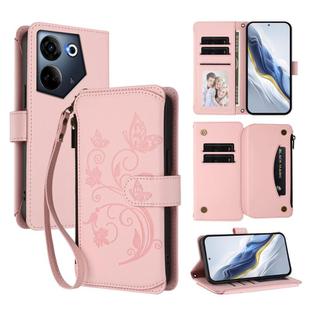 For Tecno Camon 20 4G / 20 Pro 4G Butterfly Love Flower Multi-card Zipper Wallet Leather Phone Case(Pink)