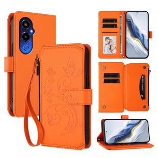 For Tecno Pova 4 Pro Butterfly Love Flower Multi-card Zipper Wallet Leather Phone Case(Orange)