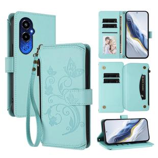 For Tecno Pova 4 Pro Butterfly Love Flower Multi-card Zipper Wallet Leather Phone Case(Mint Green)