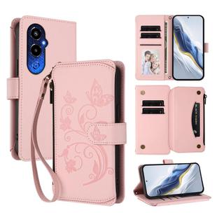 For Tecno Pova 4 Pro Butterfly Love Flower Multi-card Zipper Wallet Leather Phone Case(Pink)