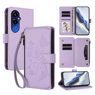 For Tecno Pova 4 Pro Butterfly Love Flower Multi-card Zipper Wallet Leather Phone Case(Light Purple)