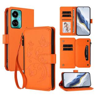 For Tecno Camon 19 / 19 Pro 5G Butterfly Love Flower Multi-card Zipper Wallet Leather Phone Case(Orange)