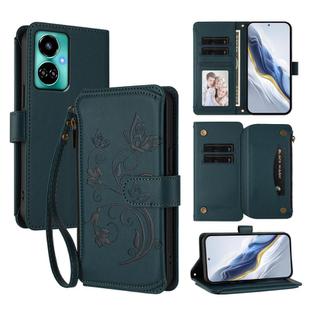 For Tecno Camon 19 / 19 Pro 5G Butterfly Love Flower Multi-card Zipper Wallet Leather Phone Case(Dark Green)