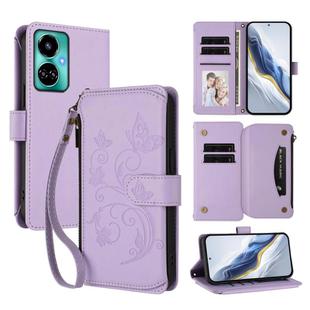 For Tecno Camon 19 / 19 Pro 5G Butterfly Love Flower Multi-card Zipper Wallet Leather Phone Case(Light Purple)