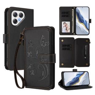 For Tecno Pova 7 4G Butterfly Love Flower Multi-card Zipper Wallet Leather Phone Case(Black)