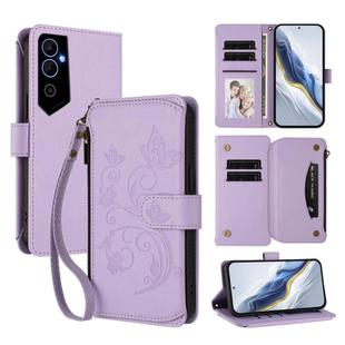 For Tecno Pova Neo 2 Butterfly Love Flower Multi-card Zipper Wallet Leather Phone Case(Light Purple)