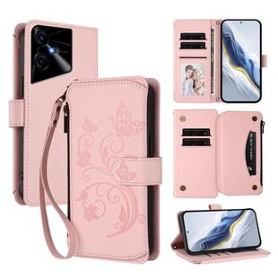For Tecno Pova Neo 3 Butterfly Love Flower Multi-card Zipper Wallet Leather Phone Case(Pink)