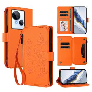 For Tecno Spark 10 5G Butterfly Love Flower Multi-card Zipper Wallet Leather Phone Case(Orange)