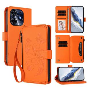 For Tecno Spark 10 Pro 4G / K17 4G Butterfly Love Flower Multi-card Zipper Wallet Leather Phone Case(Orange)