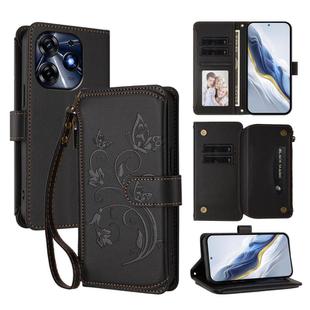 For Tecno Spark 10 Pro 4G / K17 4G Butterfly Love Flower Multi-card Zipper Wallet Leather Phone Case(Black)