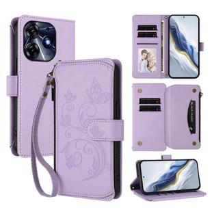 For Tecno Spark 10 Pro 4G / K17 4G Butterfly Love Flower Multi-card Zipper Wallet Leather Phone Case(Light Purple)